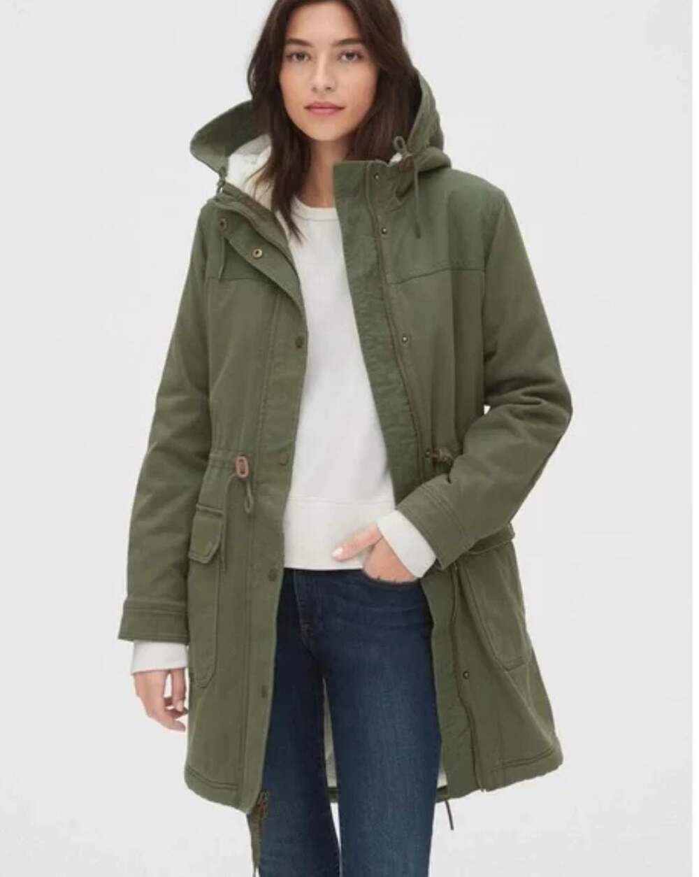 Gap Army Green Sherpa-Lined Utility Parka Jacket, Size XS